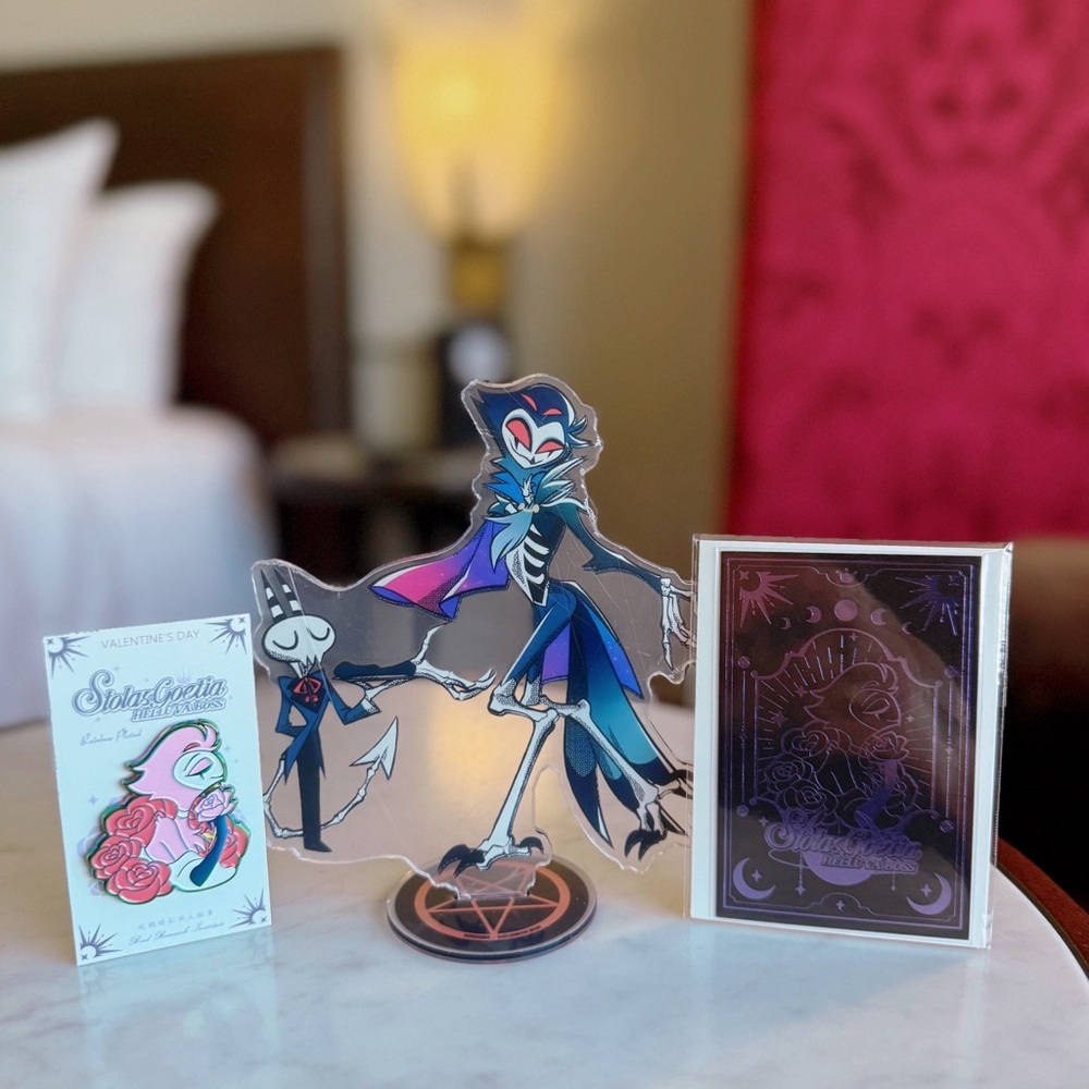 Helluva Boss Stolas acrylic standee and enamel pin set